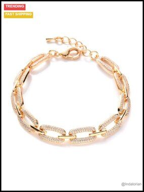 Gold Plated Link Bracelet Adjustable Chain Sparkly CZ Women Jewelry
